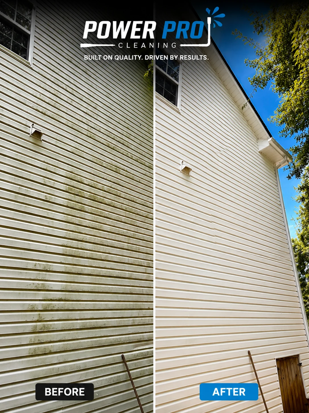 Client-supplied before-and-after view of a siding cleaning project
